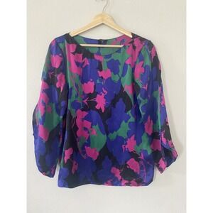 Talbots 100% Silk Women's Sz 8 Colorful Blouse Tulip Sleeves